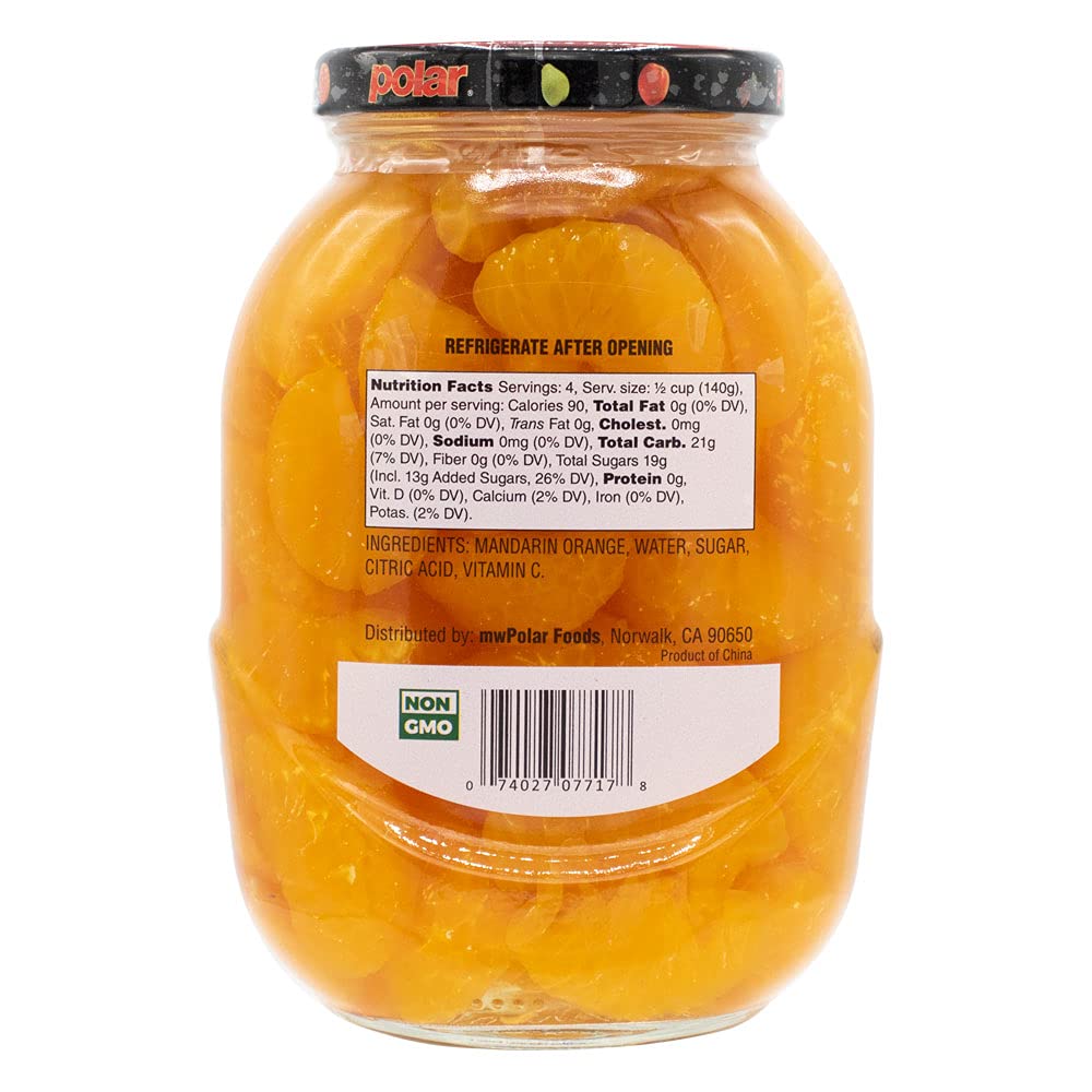 MW Polar Mandarin Oranges in Light Syrup, glass jar 20oz (Pack of 6)