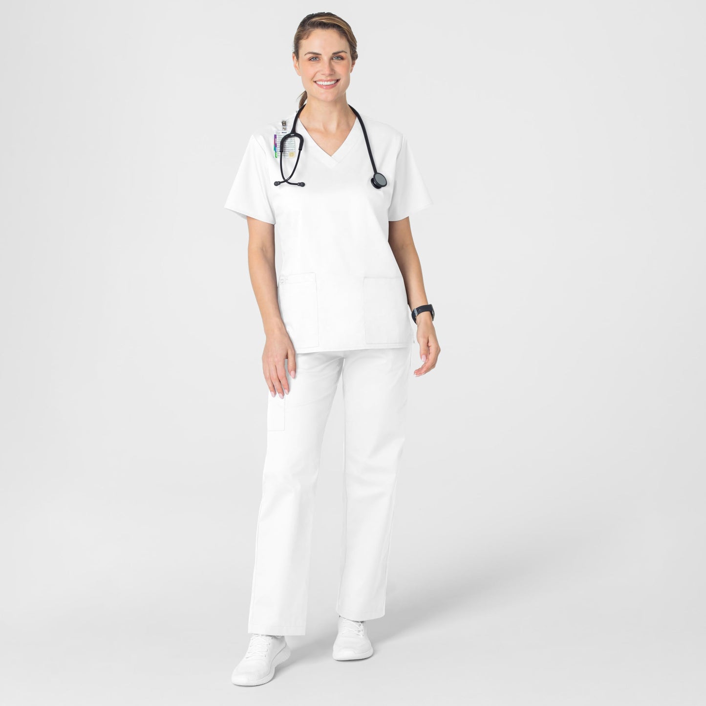 WonderWink Women's Plus-Size Wonderwork V-Neck Scrub Top, White, 3X-Large