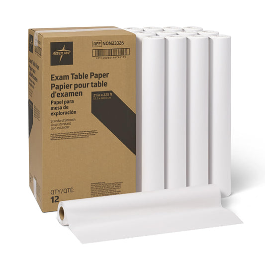 Medline Medical Exam Table Paper, Smooth Table Paper, 20-21 inches x 225 feet, Case of 12 Rolls