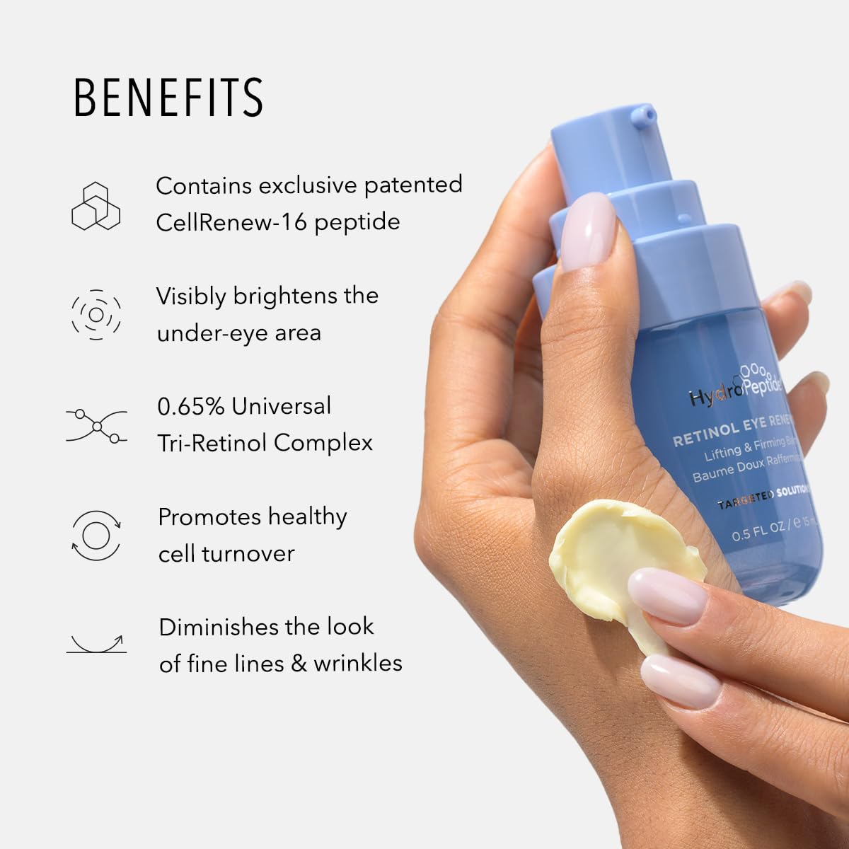 HydroPeptide : Retinol Eye Renewal Lifting & Firming Eye Balm with 0.65% Universal Tri-Retinol Complex Peptide Solution, 0.5 Ounce