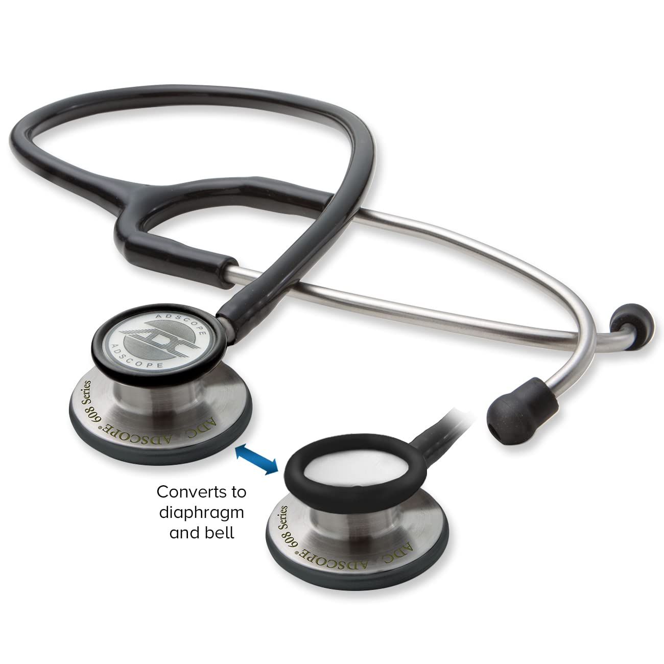 ADC Adscope 608 Convertible Clinician Stethoscope with Tunable AFD Technology, Adult Diaphragm and Adult Bell or Pediatric Diaphragm, 31 inch Length, Rose Gold with White tubing