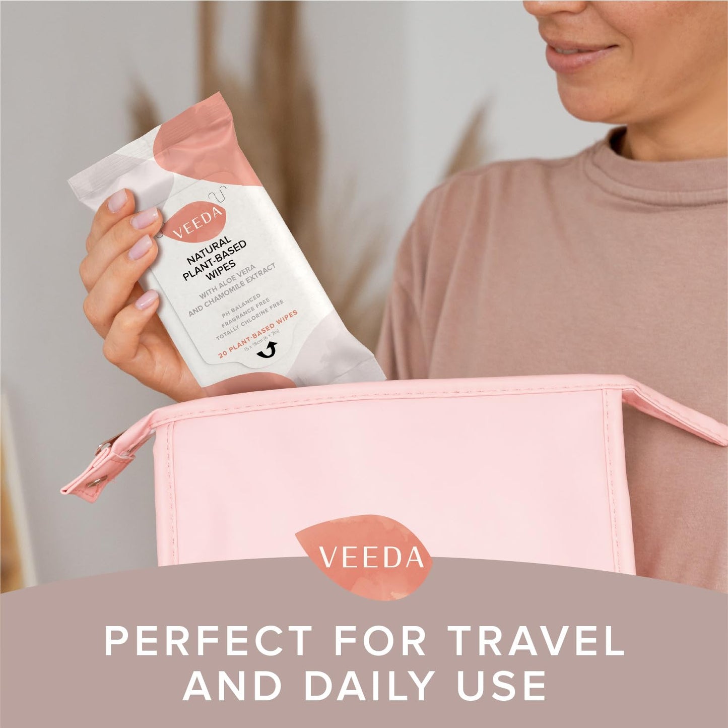 Veeda Plant-Based Feminine Wipes – pH-Balanced, Hypoallergenic & Biodegradable Wipes for Sensitive Skin, Fragrance-Free Travel Sized Wipes – 120 Count