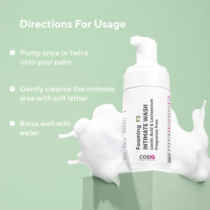 COS-IQ Foaming F3 Intimate Wash, 100ml | Fragrance-Free Hygiene Wash with Lactic Acid & Lactoserum | Prevents Itching, Irritation & Dryness | Soothes Intimate Skin | Suitable for All Skin Type