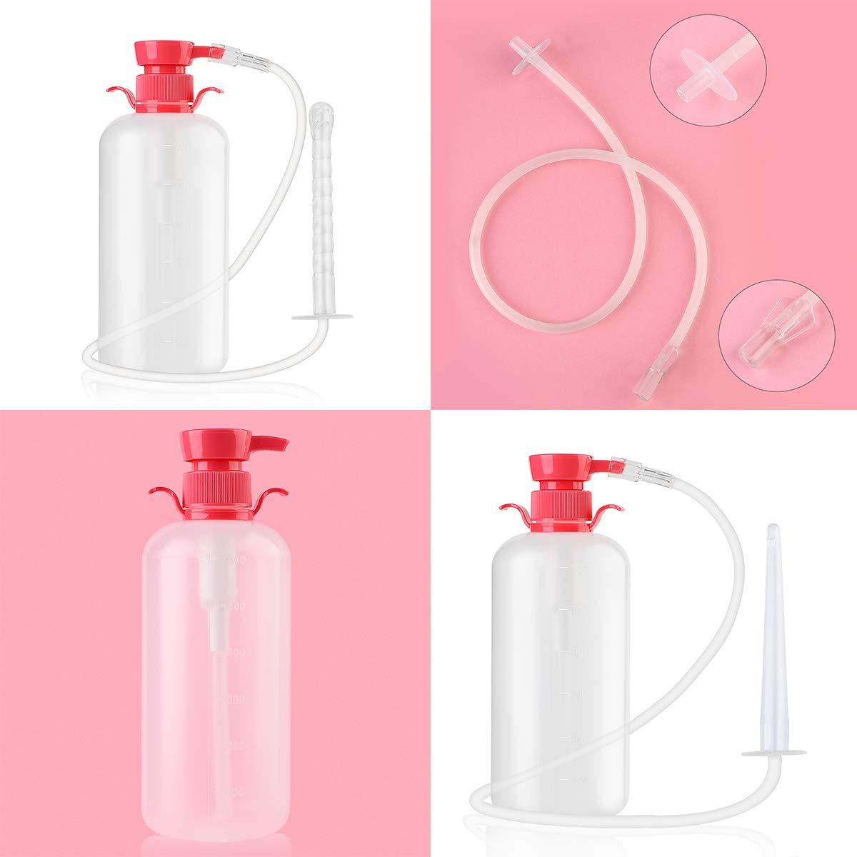 LIVE4COOL Douche Bottle for Women Reusable Vaginal Cleansing System, 600ml/20.3oz Reusable Vaginal Enema Douche, Capacity Cleanser with 4 Nozzles, Storage Bag, Non-Toxic
