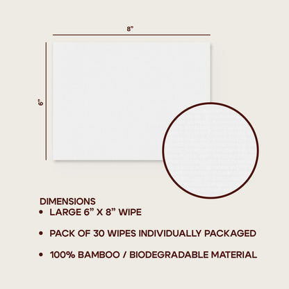 Bamboo Deodorant Wipes - 30 count - Individually Packaged - Aromatherapy Scents (Lemon, Lavender, Aloe and Coconut) (30 count, Lemon)