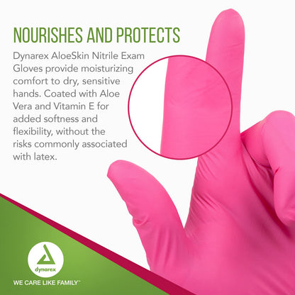 Dynarex AloeSkin Nitrile Exam Gloves with Aloe, Powder-Free, Disposable Gloves with Aloe Vera for Dry Hands, Magenta, Large, 1 Case of 1000 Gloves - 10 Boxes of 100 Gloves