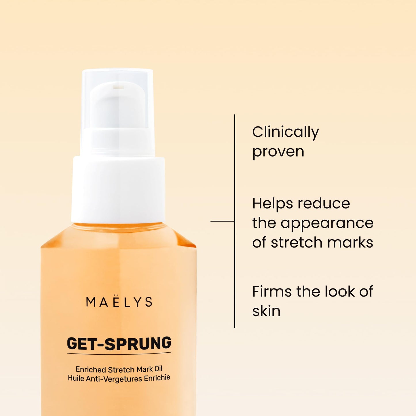 MAËLYS GET-SPRUNG Stretch Mark Body Oil - Skincare Formulated with Bisabolol & Sweet White Lupine - Helps Improve the Look of Stretch Marks & Skin Tone - Pregnancy & Postpartum Body Oil (2 Fl Oz)