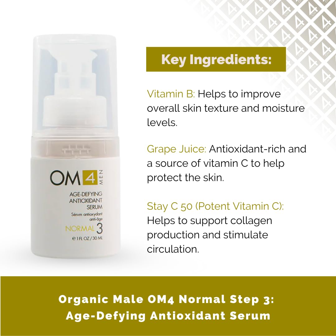 Organic Male OM4 Normal STEP 3: Age-Defying Antioxidant Serum - Men anti-aging light facial Vitamin C solution refines fine lines and wrinkles for men