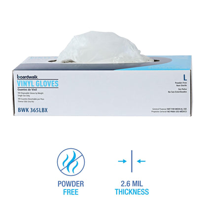 Boardwalk General Purpose Vinyl Gloves, Powder/Latex-Free, 2.6 mil, Large, Clear, 100/Box, 10 Boxes/Carton