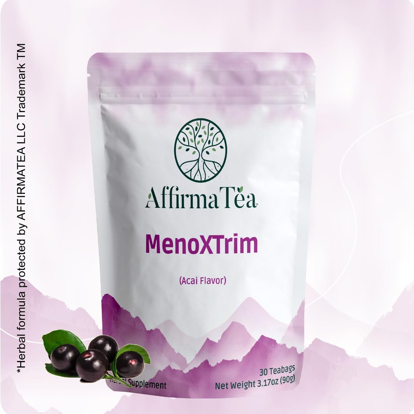 MenoXTrim Organic Menopause Relief: Hormone Balance | Bloating | Hot Flashes | Excess Water | Midlife Belly | Yerba Mate, Dandelion, Nettle Leaf, Lemon Balm, Turmeric, Ginger | Natural Açai Flavor.