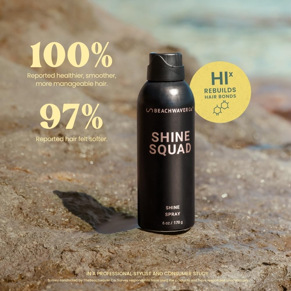 The Beachwaver Co. Shine Squad Shine Spray - Full Size (6 Oz) | Lightweight, Glossy Finishing Spray for Hair w/HiX Vegan Bond Multipliers | Post-Styling Mist - Smooth Finish & No Frizz