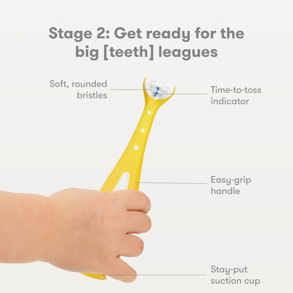 Frida Baby Grow-with-Me Training Toothbrush Set, Infant Baby Tooth brush & Toddler Toothbrush 6-18 Months, Soft Silicone Bristles, BPA-Free Oral Care for Sensitive Gums, Yellow