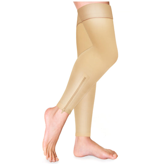 Truform Zipper Compression Stockings, 15-20 mmHg, Medical Thigh Length Leg Sleeve for Women and Men, Footless, Large