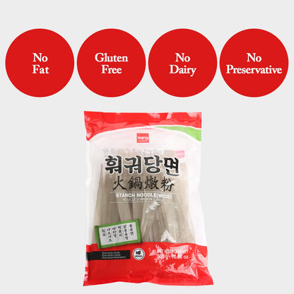 Wang Wide Glass Noodles - Korean Sweet Potato Glass Noodles for Japchae & Hot Pot - Sweet Potato Starch - Gluten Free, Vegan - Pack of 1 (10.58 oz)