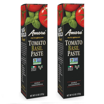 Amore Vegan Basil Tomato Paste In A Tube (4.5oz) - Non GMO Certified and Made In Italy (2 pack)