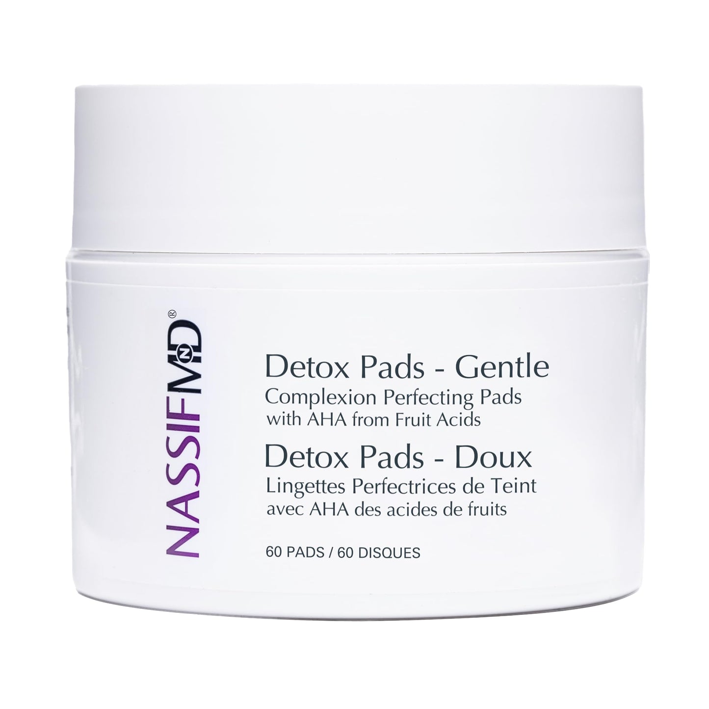 NassifMD Gentle Detox Pads, Surgeon-Created Fruit Acid Complex for Sensitive Skin, Brightens, Exfoliates & Reduces Wrinkles, Dermatologist-Tested