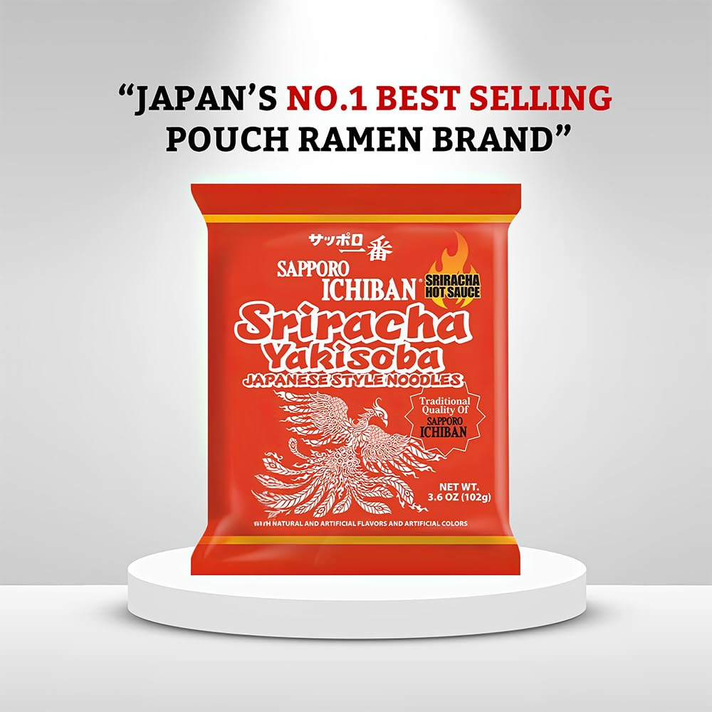 Sriracha Yakisoba, Spicy Chow Mein, No. 1 Tasting Japanese Instant Noodles (3.6 Oz/102 g) (5 Packs)