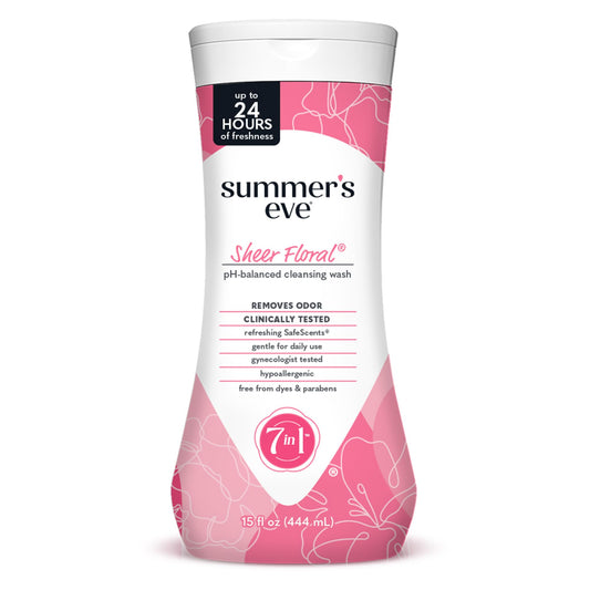 Summer’s Eve Feminine Wash, Sheer Floral, Daily pH-Balanced Body Wash for Women, Feminine Care to Remove Vaginal Odor, Gynecologist Tested, 15 Fl Oz