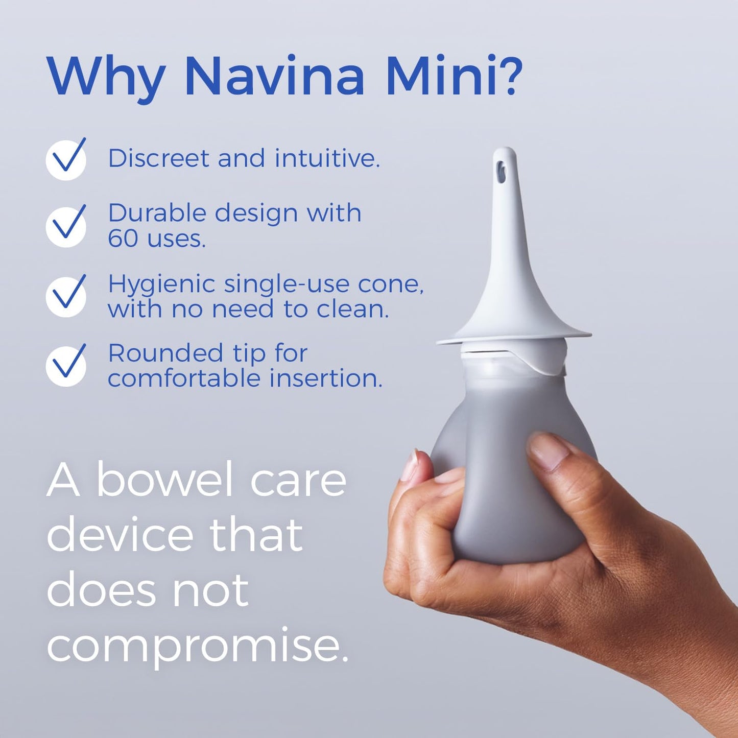 Navina Mini Start Set - Low-Volume Enema, Irrigation System for Instant Relief – Comfortable, Discreet, and Reusable - Includes 185ml Water Bulb, Extension Tube, and 5 Rectal Cones
