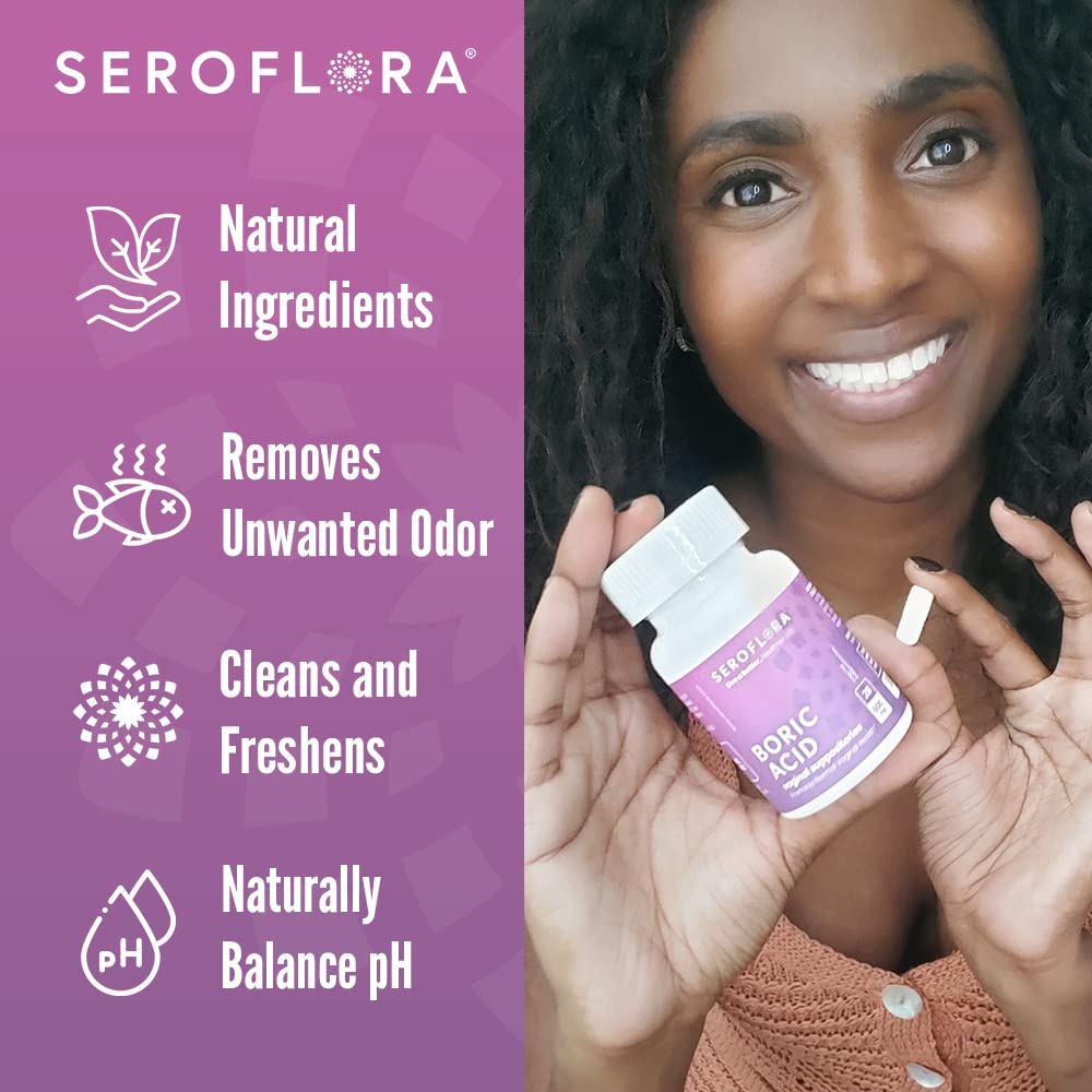 Seroflora Boric Acid Vaginal Suppositories 600mg – 30 Count with 7 Applicators for Odor Control & pH Balance Feminine Hygiene Support, Natural Intimate Care, Made in USA