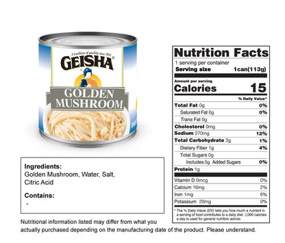 GEISHA Golden Mushroom 4OZ. (Pack of 12), Enoki(Golden Mushroom) | Halal Certified － NON-GMO － Gluten Free－Only 15 Calories per Container