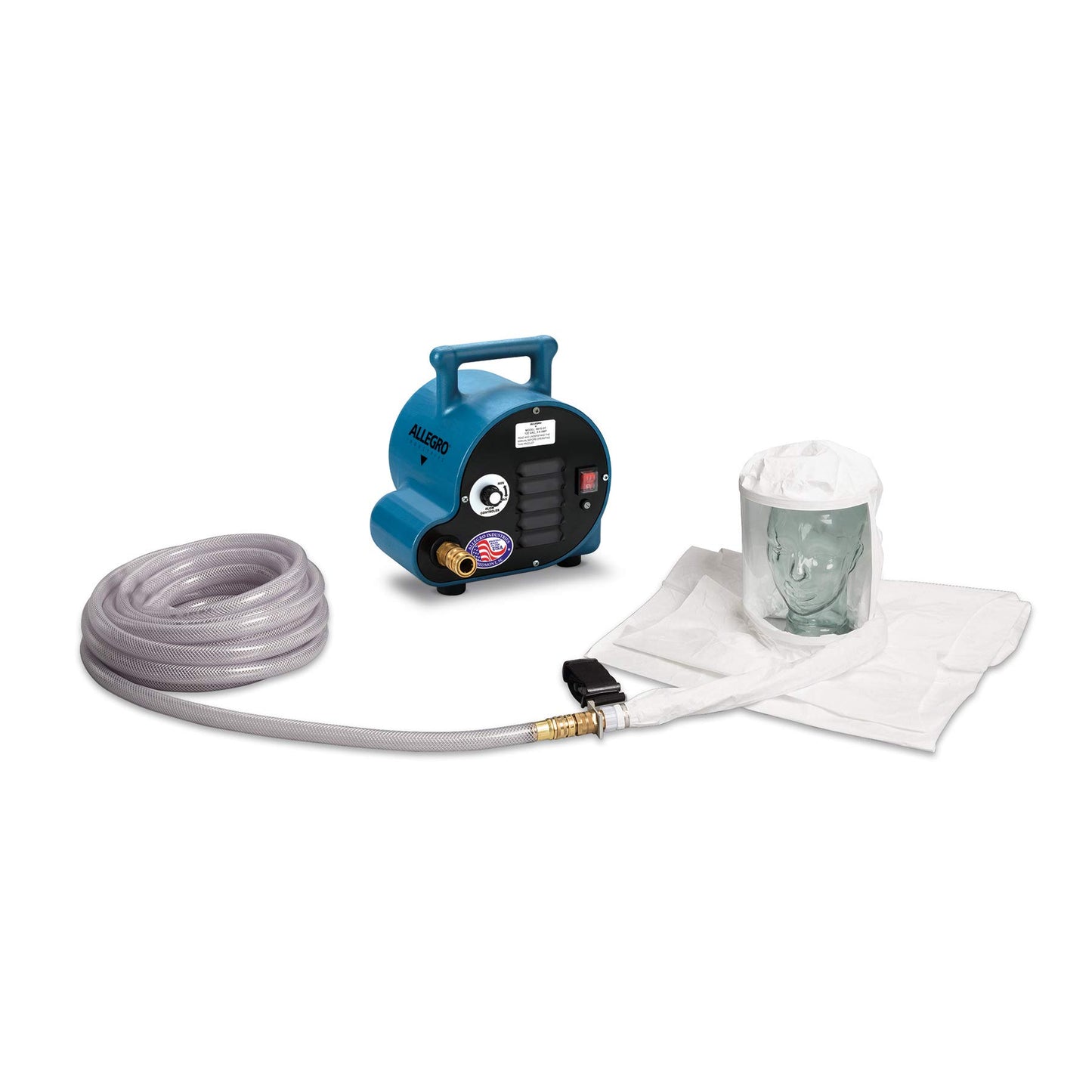 1- Worker Double Bib Hood Breathing Air Blower Respirator System w/ 50' Hose