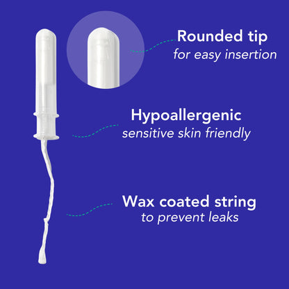 Marlow 100% Organic Cotton Easy Glide Tampons with Compact Plant Based BPA Free Applicator, Chlorine Free, Toxin Free, Hypoallergenic, Dermatologically Tested, Fragrance Free, Light, 54 Count