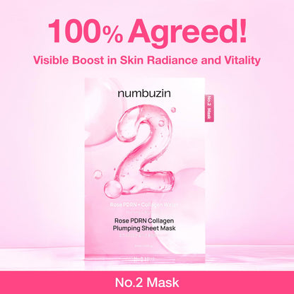 numbuzin No.2 Sheet Mask | Rose PDRN Collagen Plumping Sheet Mask | Korean Mask for face | Brightening, Hydrating, Firming and Moisturizing | Collagen, Peptides, PDRN | 4ea