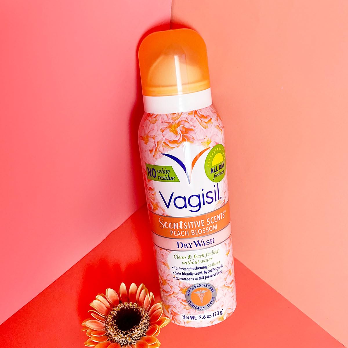 Vagisil Scentsitive Scents Feminine Dry Wash Deodorant Spray for Women, Gynecologist Tested, Paraben Free, Peach Blossom, 2.6 Ounce (Pack of 1)