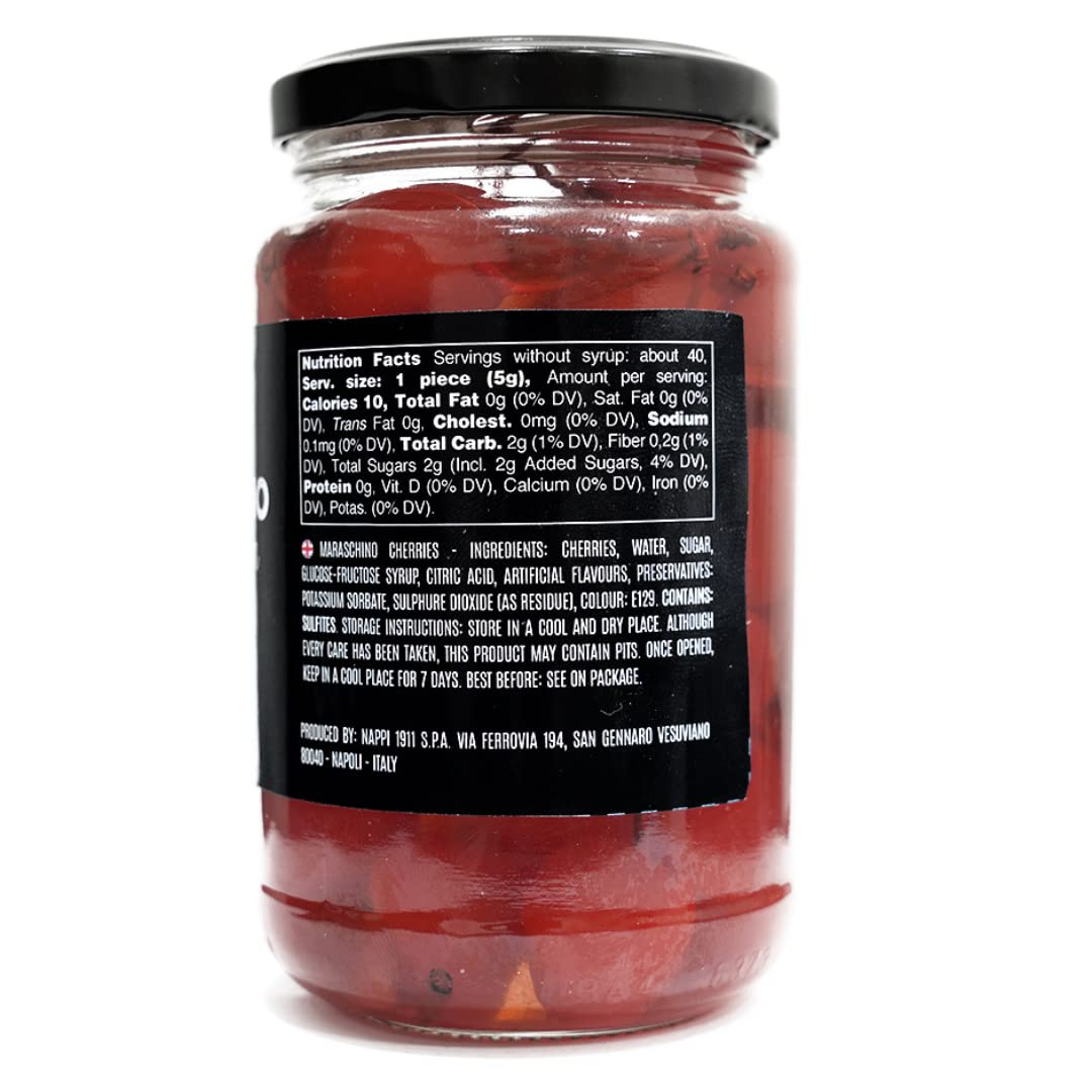 Nappi 1911, Maraschino Cocktail Cherries with Stem in Syrup, 13.76 oz (390 g) Jar, Product of Italy