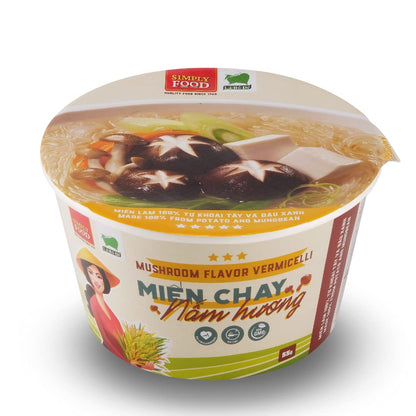 SIMPLY FOOD Instant Mushroom Glass Noodles (Miến Chay Nấm Hương) - 9 BOWLS/ 55g each – Delicious, Clear Glass Vermicelli Noodles in a Flavorful Vegetarian Mushroom Broth