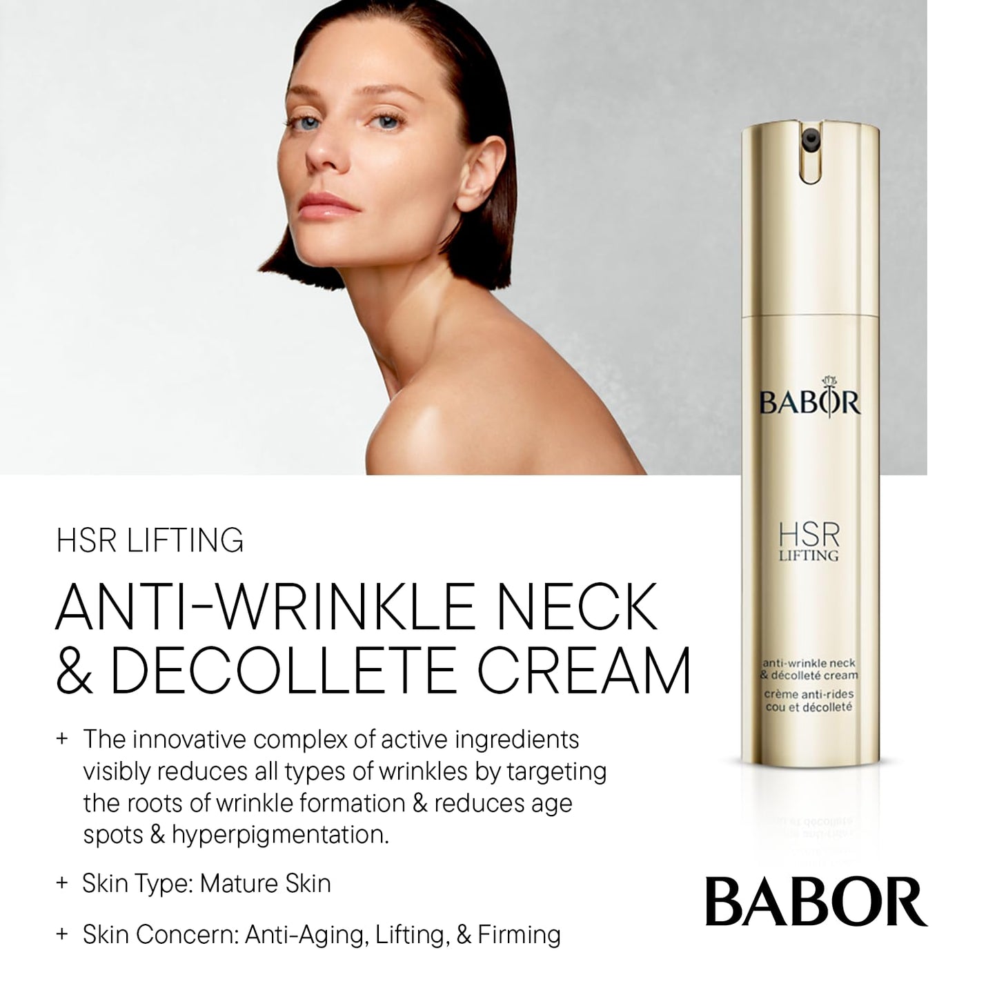 BABOR HSR Lifting Neck and Décolleté Cream | Luxurious Anti Aging Cream to Minimize Lines and Wrinkles | Evens Skin Tone, Reduces Hyperpigmentation | Tightening for Lifting | Clean and Vegan
