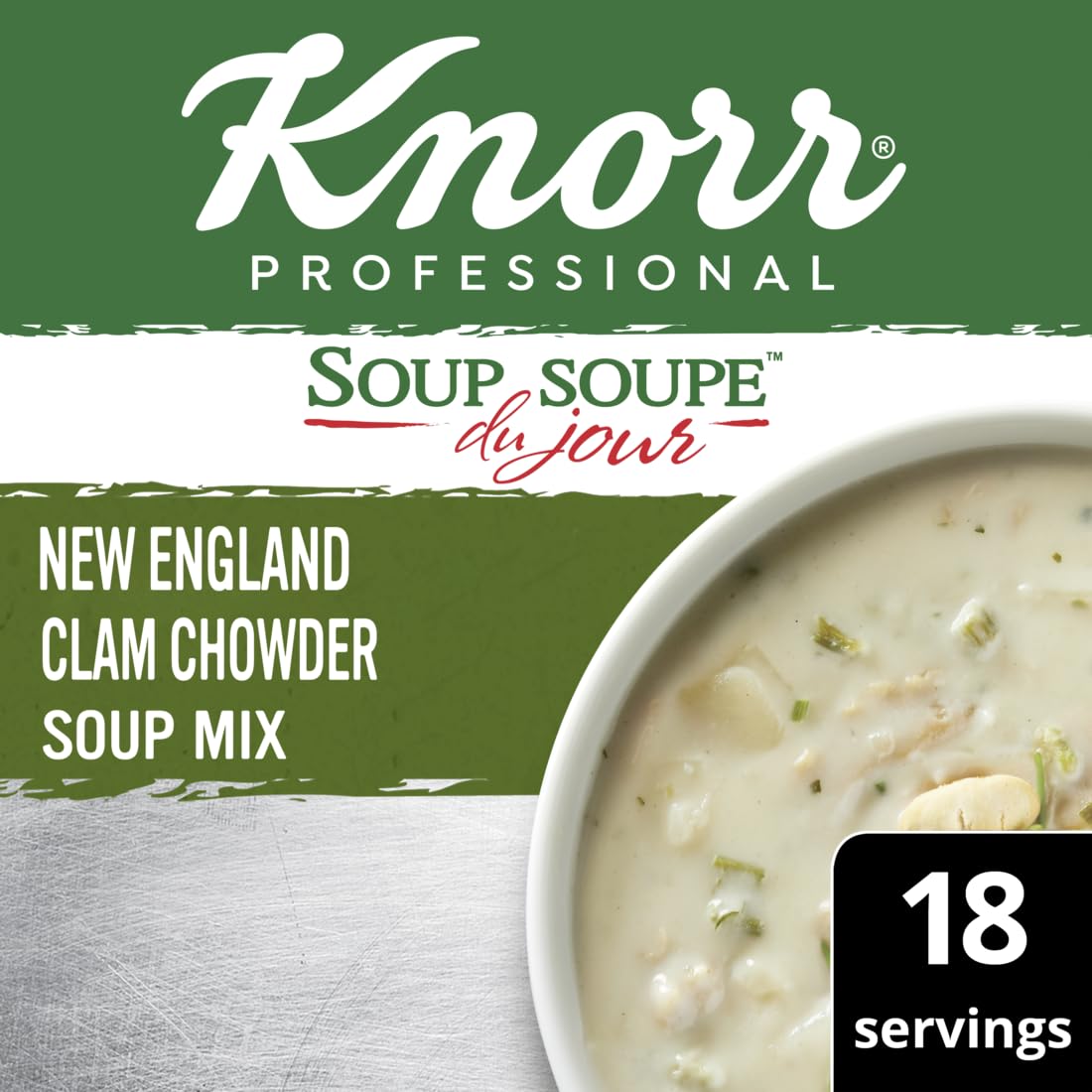 Knorr Professional Soup du Jour New England Clam Chowder Soup Mix No added MSG, 0g Trans Fat per Serving, Just Add Water, 27 oz, Pack of 4