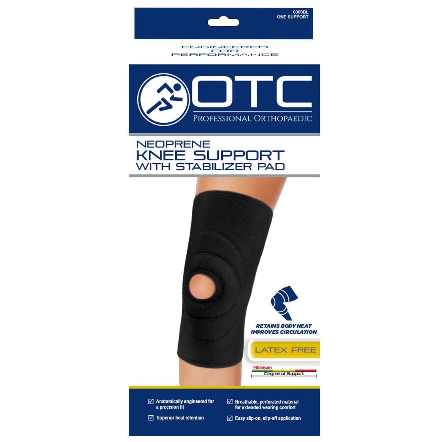 OTC Knee Support, Encircling Stabilizer Pad, Neoprene, Black, Medium