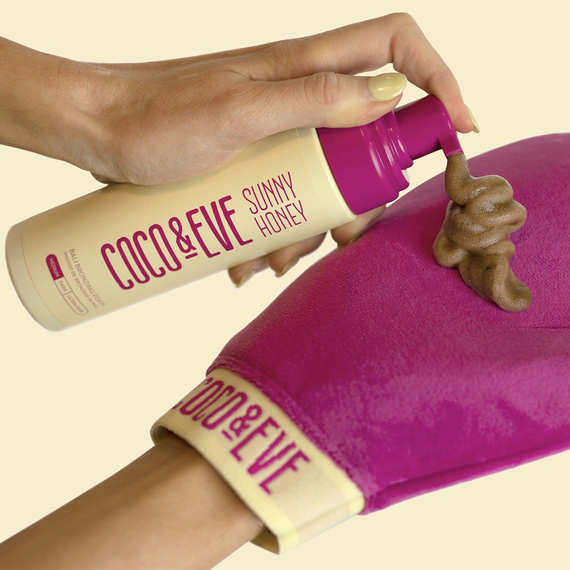 Coco & Eve Self Tanner Mousse Kit - (Medium) All Natural Sunless Instant Self Tanning with Bronzer & Mitt Applicator | Sunny Honey Bali Bronzing Kit
