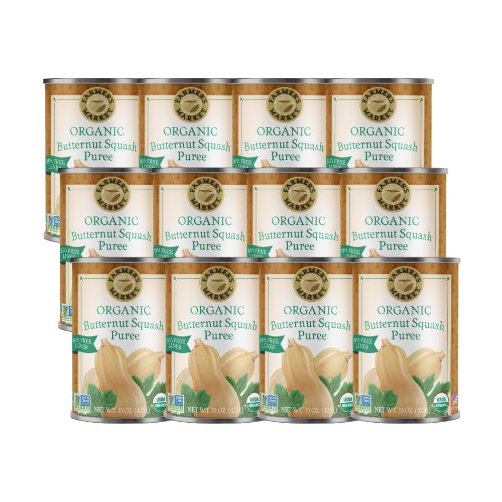 Farmer's Market Foods Organic Butternut Squash Puree, Kosher, USDA Certified Organic, Gluten Free & Non-GMO, 15 Ounce (Pack of 12)