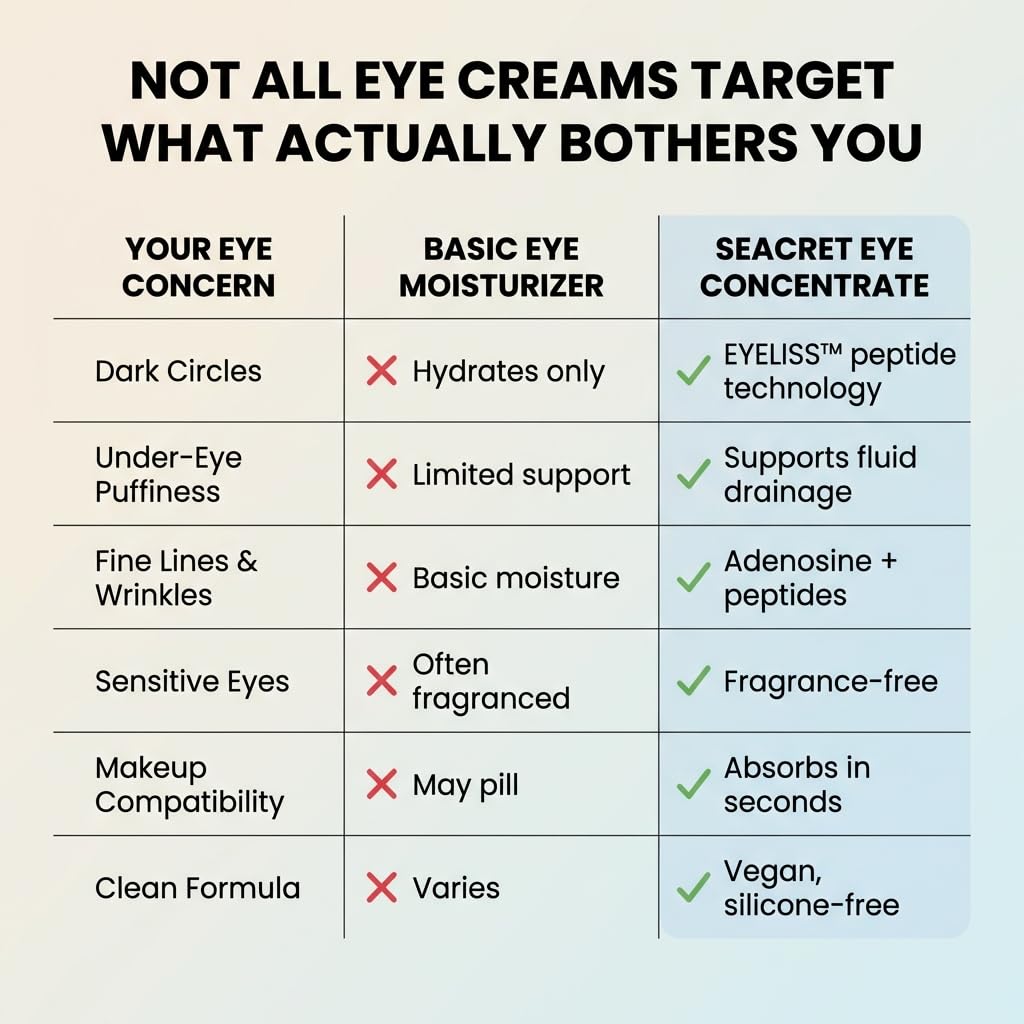 SEACRET Minerals Bio Skin Glow Eye Concentrate, Deeply Hydrating Eye Cream, Reduces the Appearance of Wrinkles and Dark Circles, 0.5 Fl Oz / 15 ml