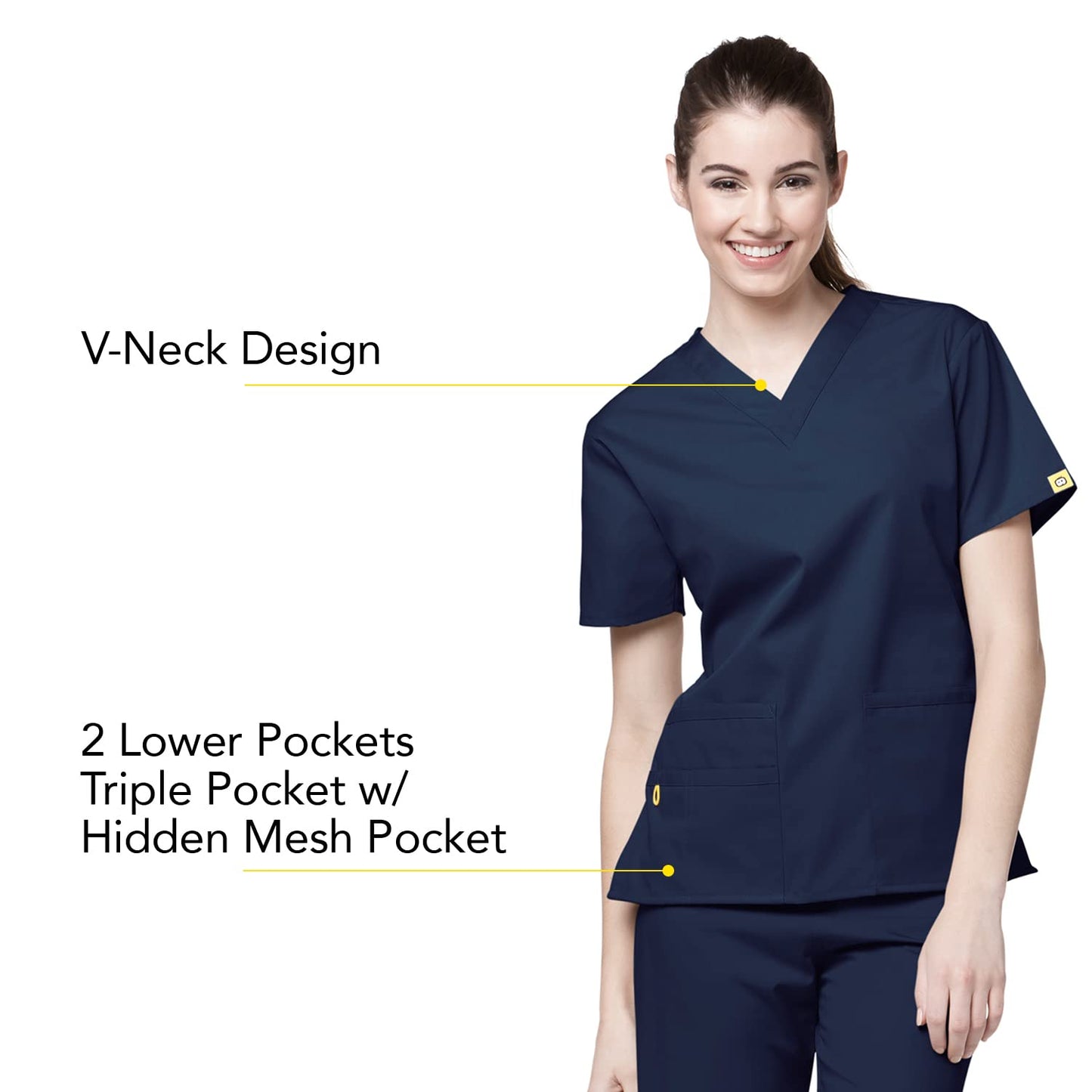 WonderWink womens Origins Bravo V-Neck Top, Navy, Large