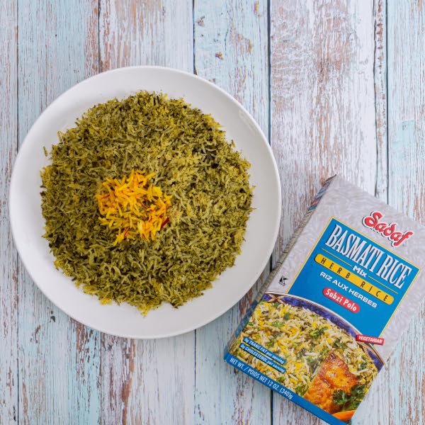 Sadaf Sabzi Polo - Herb Basmati Rice Mix - Traditional Middle Eastern Meal - Arroz Basmati Mix - Authentic Persian Cuisine - Kosher - 12 Oz