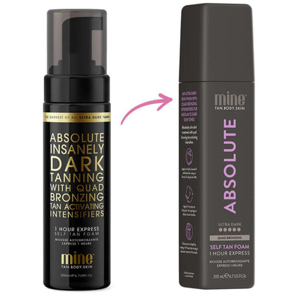 Minetan Absolute Tan Self Tan Foam | Tanning Treatments Collection | Ultra Dark Brown Intense Skin Finish | 1 Hour Express Mousse, Face & Body Fake Tanner, Melanin Activating, Face & Body | 6.7 Fl Oz