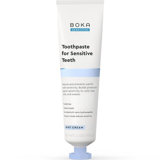 Boka Sensitive Toothpaste - Sensitive Teeth Relief, Fluoride Free, Nano Hydroxyapatite, Potassium Nitrate for Tooth Sensitivity and Protection for Adults - Mint Coconut Cream, 4 Fl Oz, 1 Pk