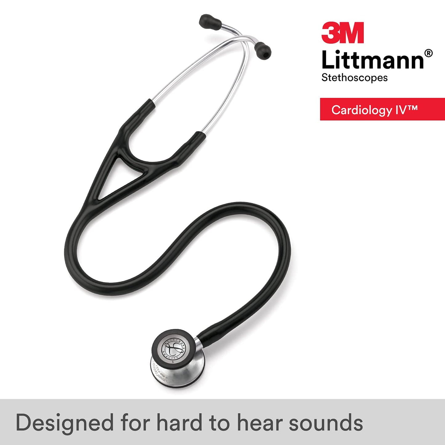 3M Littmann Cardiology IV Diagnostic Stethoscope, 6151, More Than 2X as Loud, Weighs Less, Stainless Steel Chestpiece, 22" (Shorter Length) Black Tube
