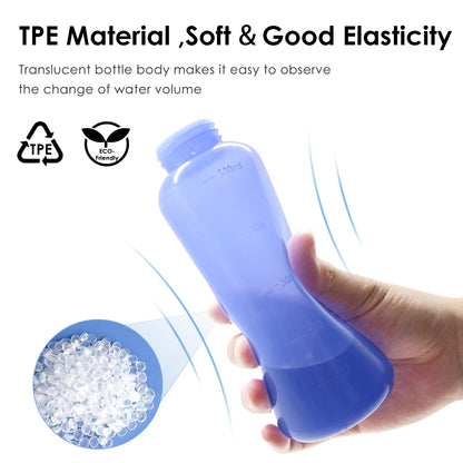 RUFCRIL Peri Bottle, Portable Travel Bidet with Bag, TPE Material Can Be Boiled, 17oz/500ml with 2 Sealing Rings,Essentials for Postpartum Perineal Care,Hemorrhoid Treatment,and Baby(Blue)