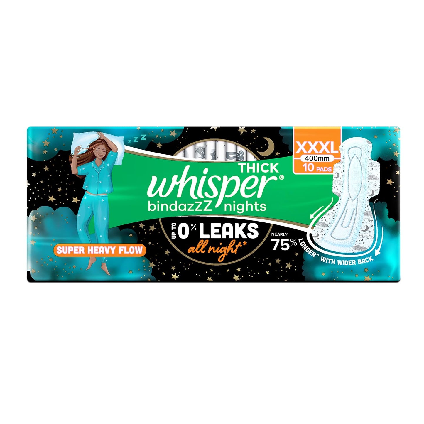 Whisper Ultra Nights Sanitary Pads XXXL Wings 10 Pieces Pack