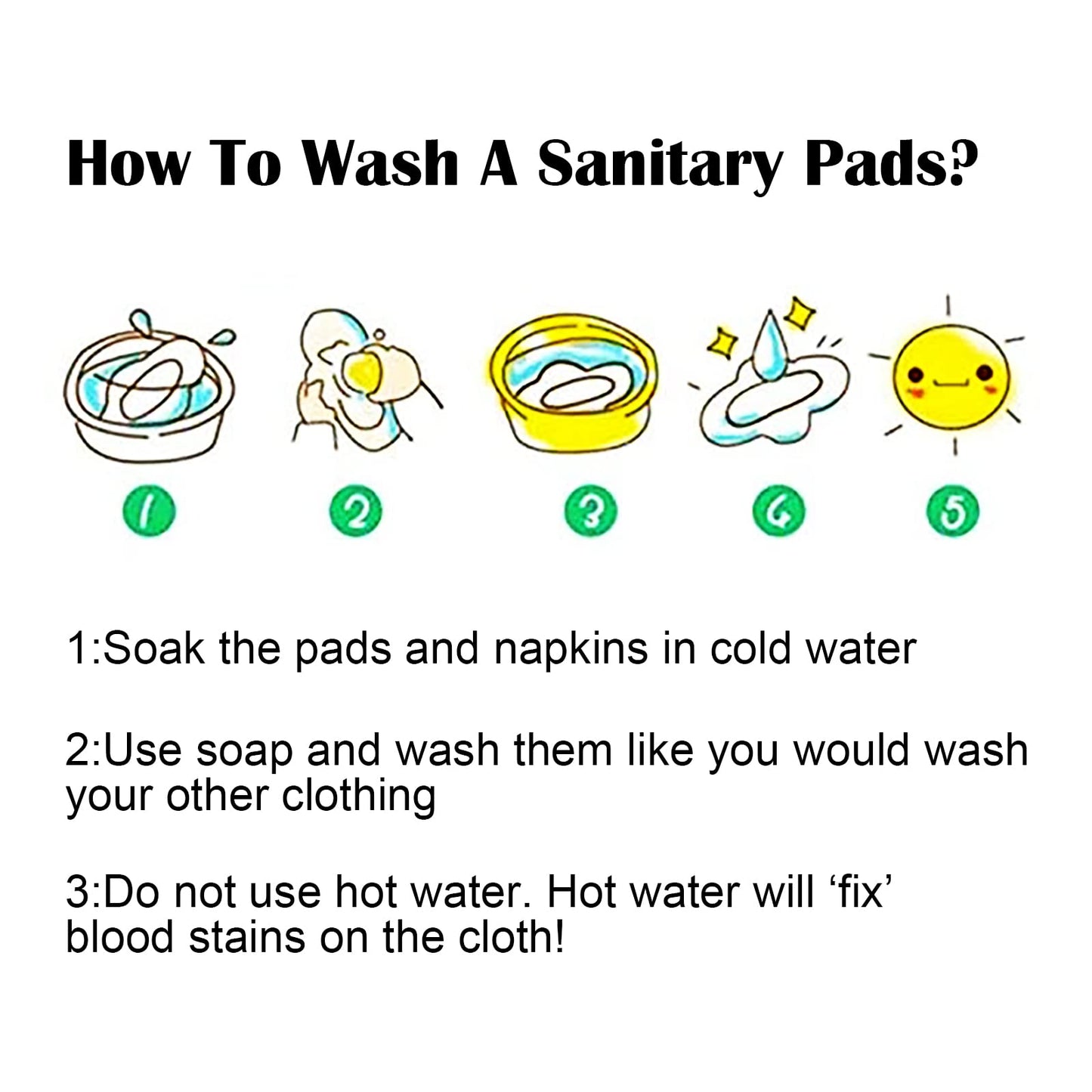 PHOGARY Reusable Menstrual Pads for Heavy Flow with Wet Bag, Sanitary Pads Set with Wings for Women, Washable Overnight Cloth Panty Liners (7 in 1, Style H)