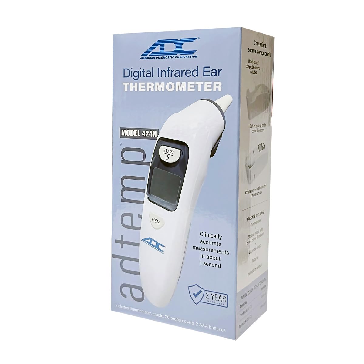 ADC Adtemp 424N 1-Second Infrared Tympanic Ear Thermometer with Storage Cradle