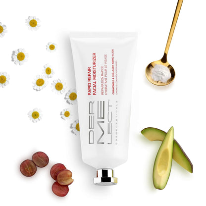 Dermelect Rapid Repair Facial Moisturizer for Face Anti Aging Cream with Chamomile Azulene Collagen Avocado Oil Grape Seed, Hydrating for Sensitive Skin Dryness Dullness Fine Lines & Wrinkles 3.3 oz