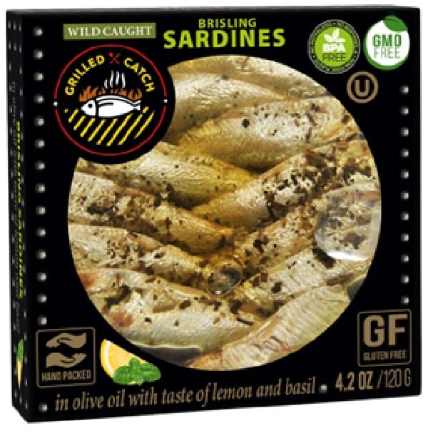 Grilled Catch - Canned Sardines Variety Pack 5 Flavor Sampler European Wild Caught Brisling Sardines in Olive Oil, 4.2 oz Sustainable seafood, Kosher, Hand Packed in Latvia