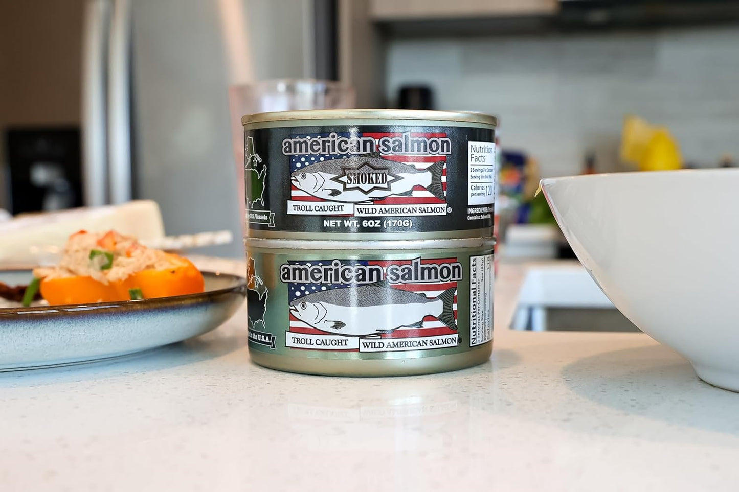 American Tuna Sushi-grade Troll Caught Premium Wild Salmon Fish - Smoked Salmon, MSC Certified, & Hand Processed - 6 oz Cans | Pack of 6 | Delicacy for Health and Flavor Enthusiasts!