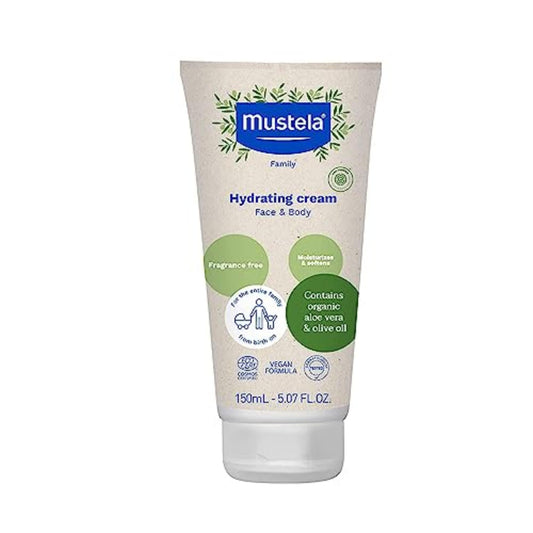 Mustela Certified Organic Hydrating Cream - Natural Body Lotion w/Olive Oil, Aloe Vera & Sunflower Oil - For Baby, Kid & Adult - Fragrance Free, EWG Verified & Vegan - 5.07 oz. - Packaging may vary